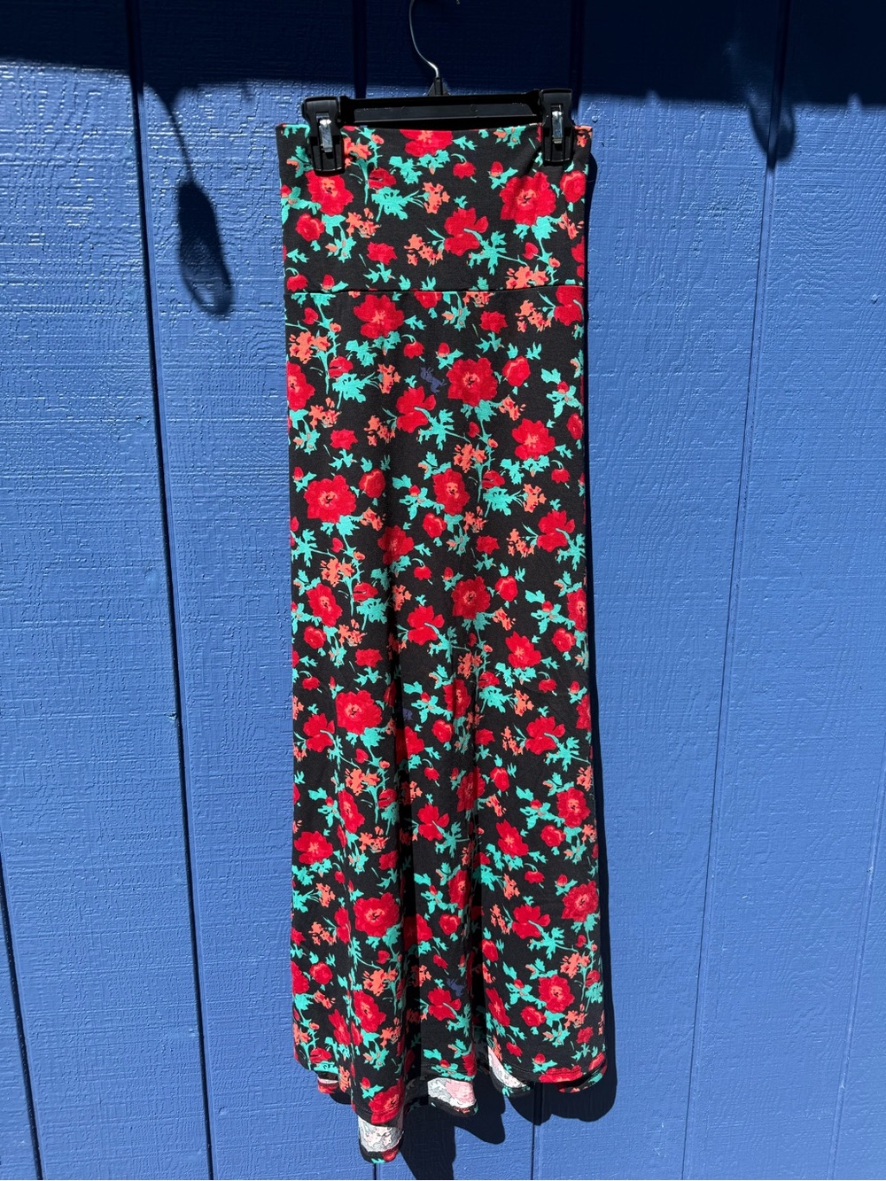 Black Maxi Skirt with Red Floral Print - Picture 2 of 3